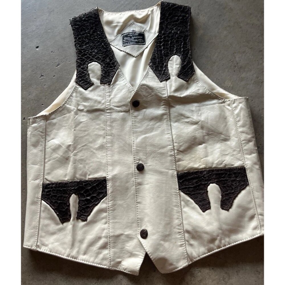 Vintage ORIGINALES Hnos Solorzano White Brown 100% Crocodile Leather Vest Sz S